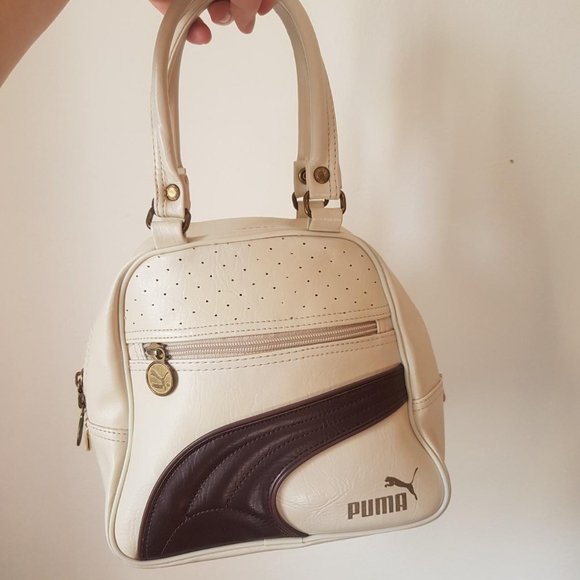Vintage Puma Vinyl Mini Handbag Retro Bowling Bag Faux Leather Womens - Picture 2 of 8